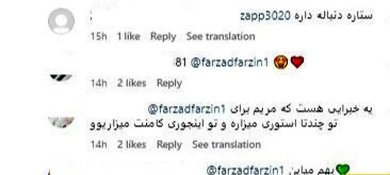 کامنت فرزاد فرزین برای مریم مومن