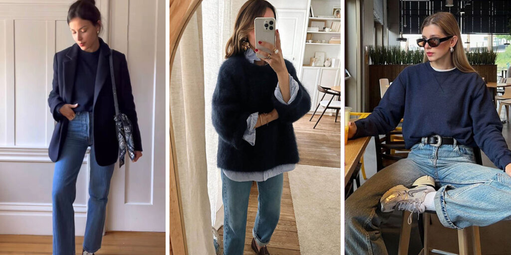 بافت و دورس سرمه‌ای در استایل پاییزی