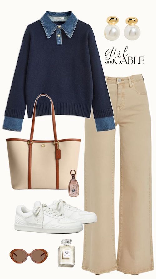 بافت و دورس سرمه‌ای در استایل پاییزی