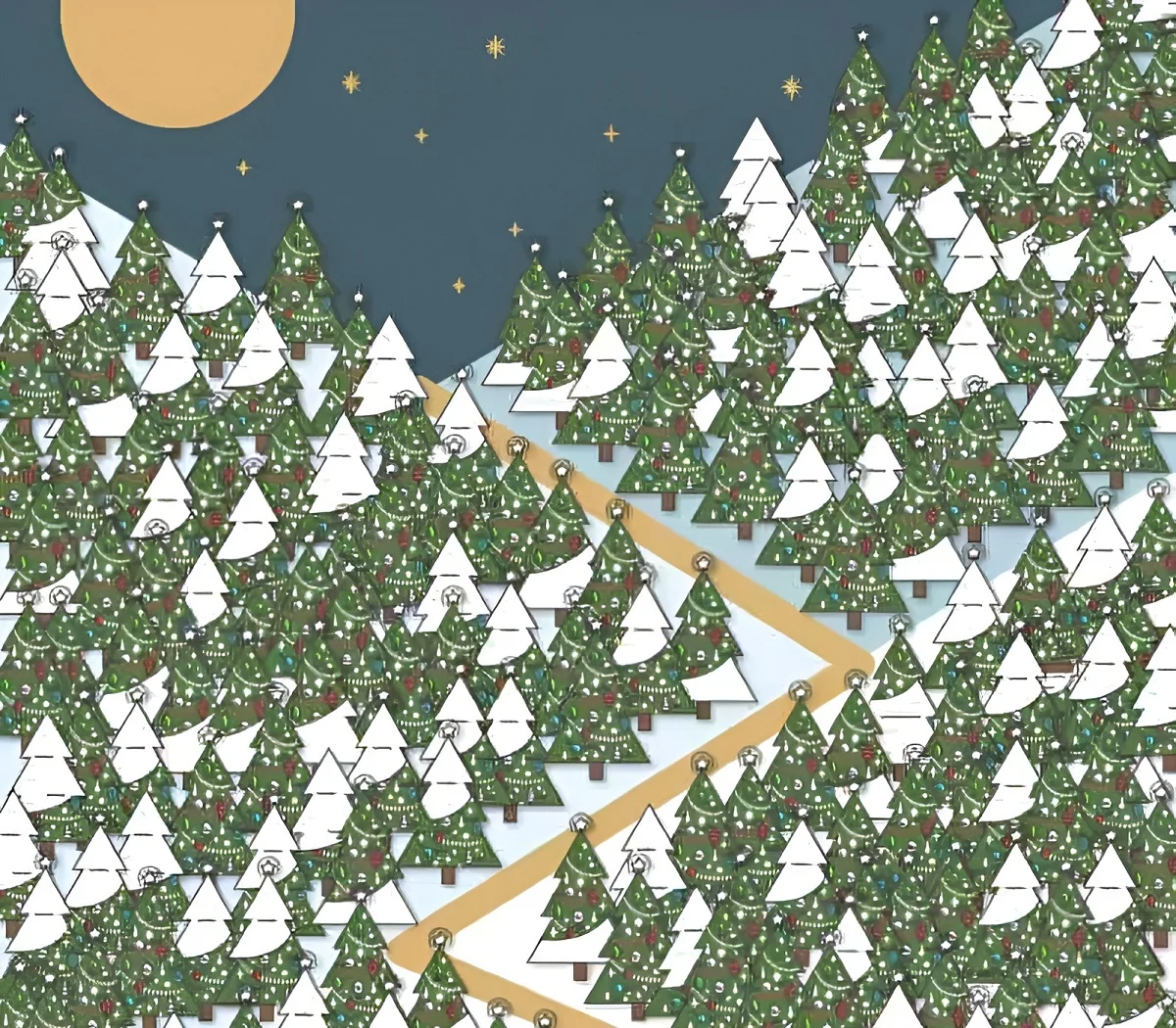 تست بینایی یافتن جن کریسمس میان درختان