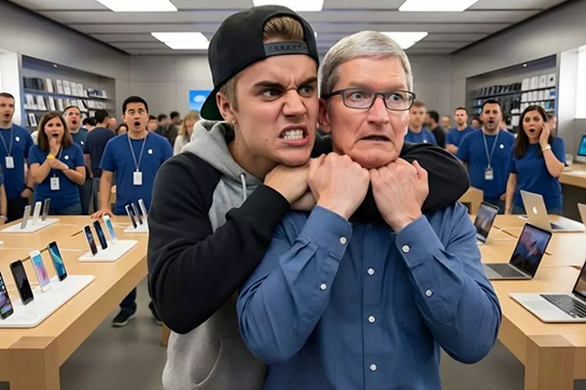 عکس| «جاستین بیبر» کارکنان اپل را به خفه‌کردن تهدید کرد