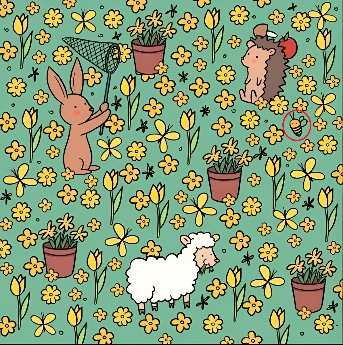 پاسخ تست بینایی یافتن زنبور میان گل های زرد