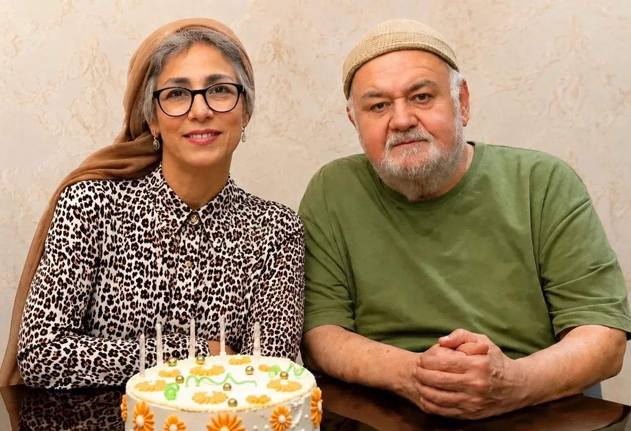 اکبر عبدی با همسرش