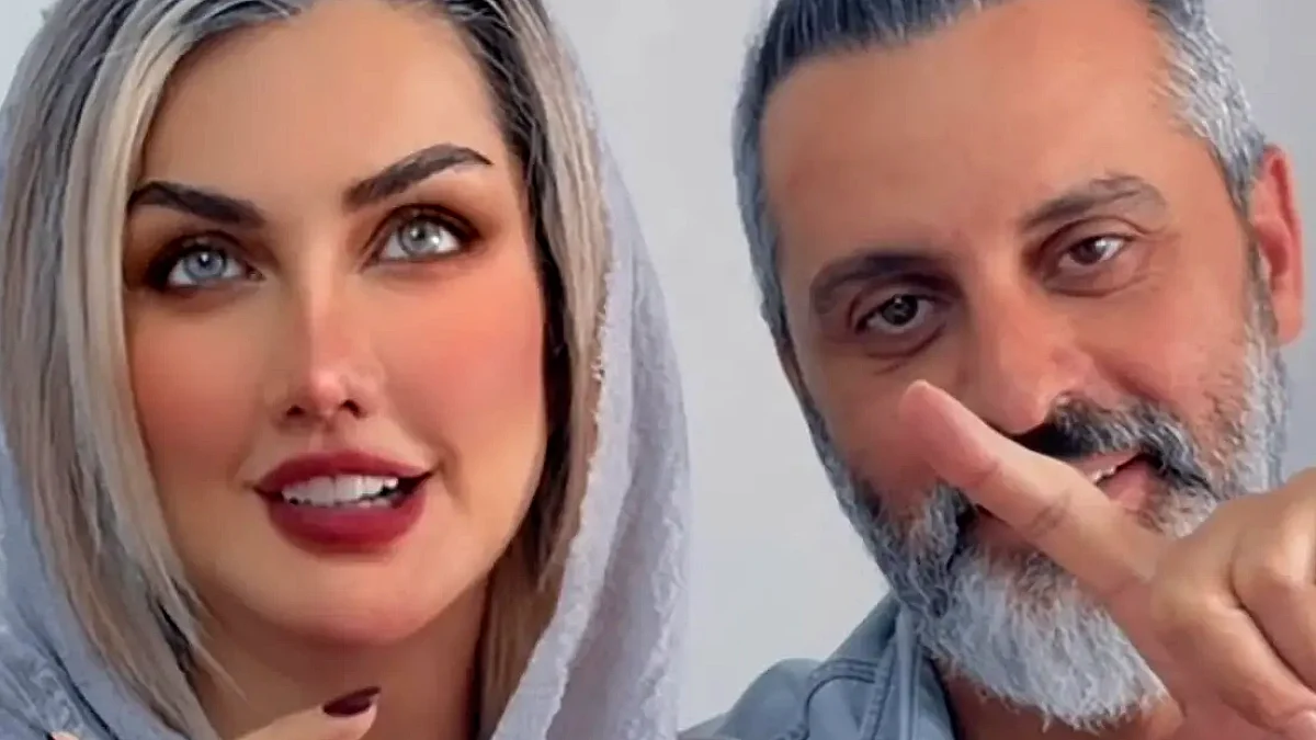 علیرام نورایی و همسرش در حال اجرای چالش طنزآمیز